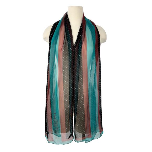 Henri Bendel Silk Oblong Striped Printed Scarf - Picture 1 of 7